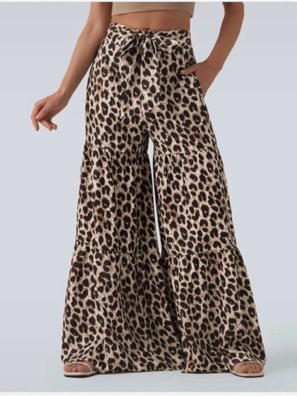 HALARA Leopard-Print Wide Leg Palazzo Pants - Beige & Black